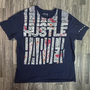 Sean John Men’s L Navy Graphic T-Shirt Hustle Harder Floral Print Streetwear